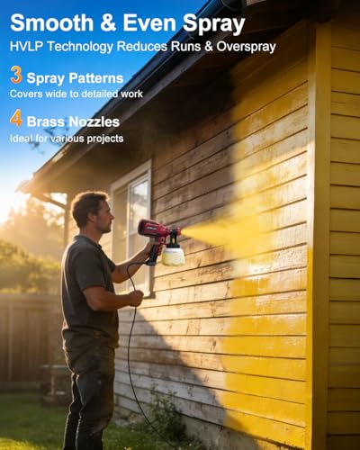 Image of Paint Sprayer, HVLP Spray Gun with Cleaning & Blowing Joints, 4 Nozzle Sizes & 3 Spray Patterns, Easy to Clean, for Furniture, Cabinets, Decks, Walls, Doors, DIY Projects, etc.