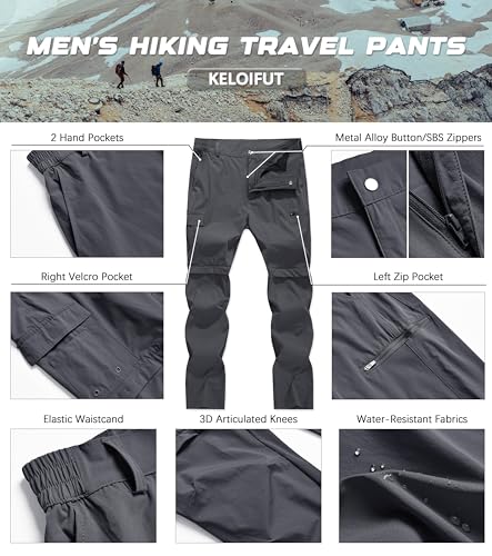 Keloifut Men'S Convertible Hiking Pants Zip Off Quick Dry Lightweight Safari Travel Camping Fishing Cargo Outdoor Pants Grey 36 thumb #3