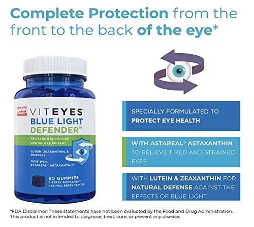 Viteyes Blue Light Defender Gummies With Astaxanthin, Lutein & Zeaxanthin, Trusted Eye Care Brand, Combat Eye Strain & Tired Eyes, Eye Health Supplement In Place Of Blue Light Glasses, 90 Ct, Gummies #TOP4