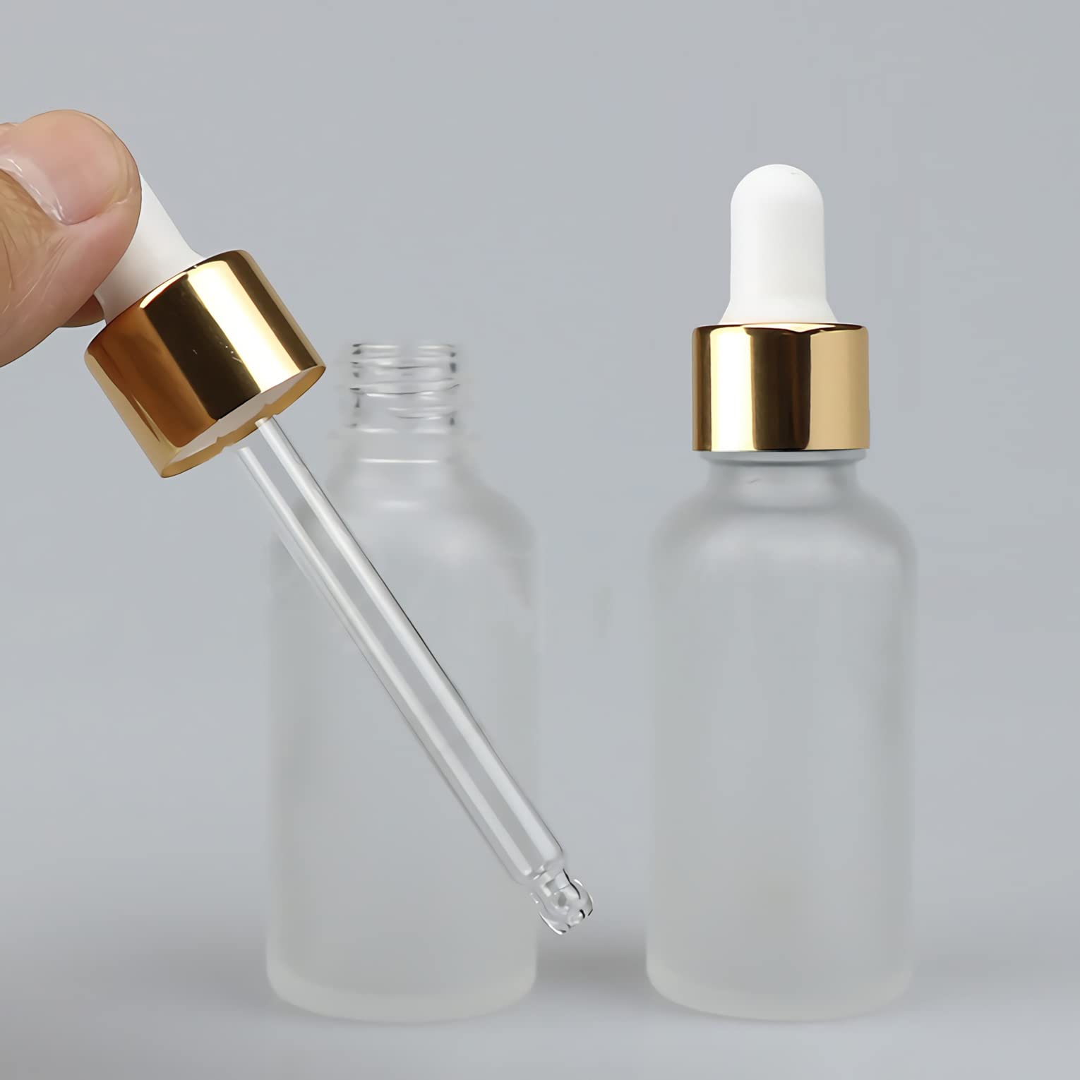 24 Stück 100 ml Gefrostet Klarglas Pipettenflasche mit Gold Pipettenring, Leere Glasflasche Glastropfer Glaspipette Tropfflaschen für Ätherische Öle Aromatherapie + 1x Trichter