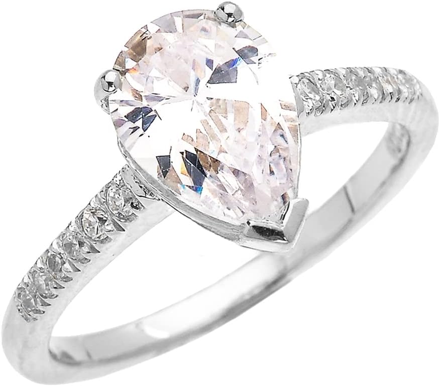 10k Gold Diamond Engagement/Proposal Ring with 3ct Pear-Shape CZ in Center