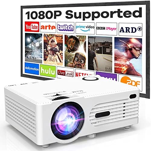 QAK AK-81 Projector with Projection Screen 1080P Full HD Supported, 7000 Lumens Mini Outdoor, Video Projector Compatible with TV Stick Smartphone PS4 HDMI USB AV, Home Theater Projector, White.