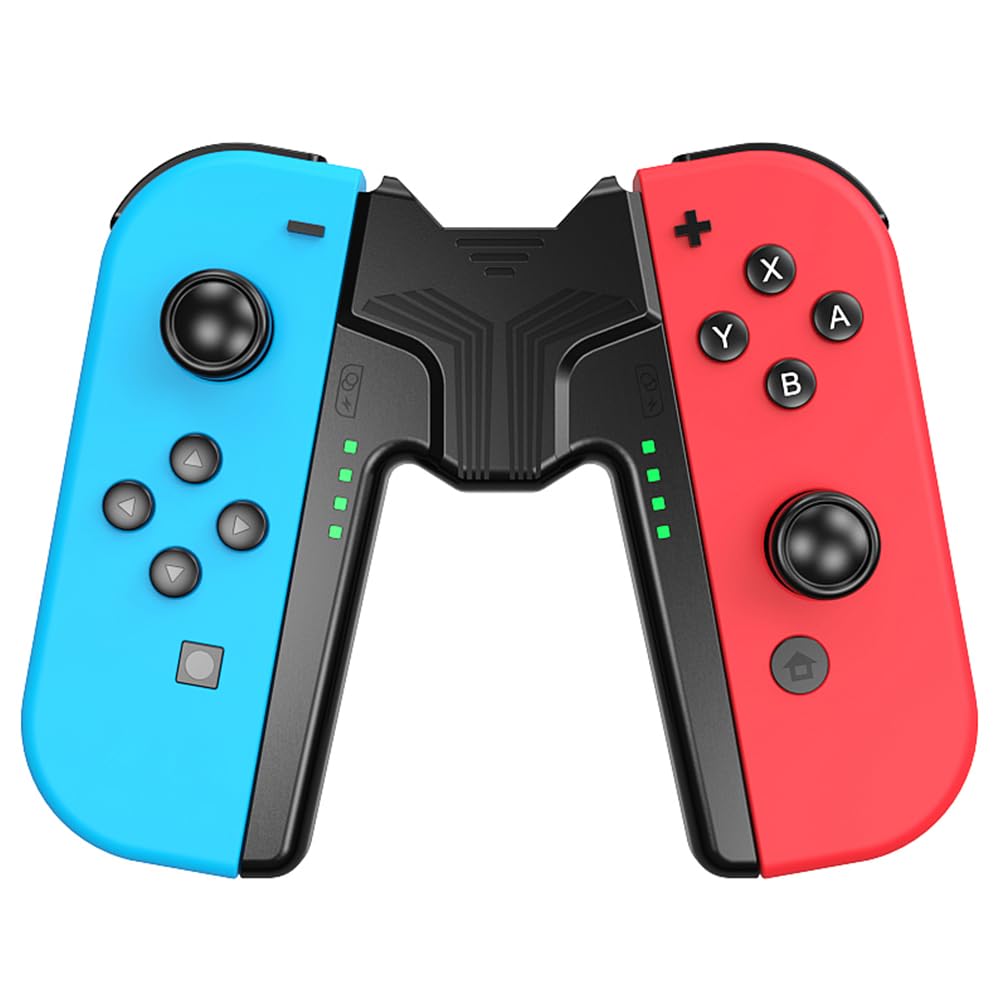 RREAKA Charging Grip Handle for Nintendo Switch/OLED for Joy Con, Joystick Charging Comfort V-Shaped Game for joycon Grip Controller with Battery Indicators, for Joy-Con Charger Grip USB C Cable