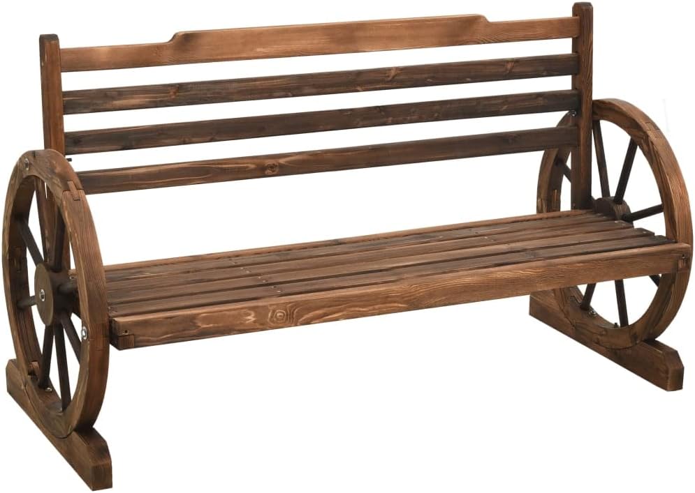 Bench Brown Solid Firwood Medium Fun Inlays Garden Bench,Solid Wood Garden Bench with Armrests Comfortable Outdoor Seating for Patio, Yard or Balcony Patio Furniture