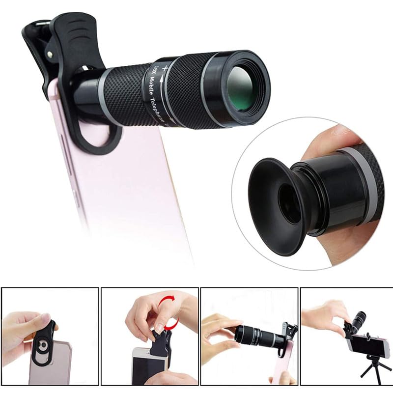 Image of Drumstone 18x Optical Zoom Mobile Telescope Lens Kit for All Mobile Cameras, Featuring a Background Effect Lens & Multi-Angle Lens