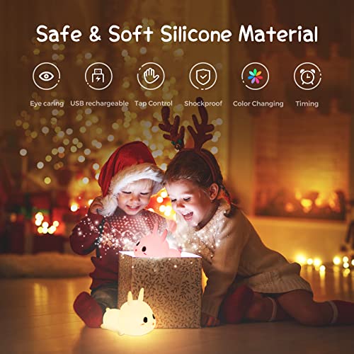 OUILA Luce Notturna Neonato, Luce Notturna Bambini con Timer 7 Multicolori LED Coniglio Lampada Notturna Silicone Luci Notturne USB Cameretta Bambina Regalo Neonato - Image 7