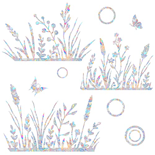 Flower and Grass Anti-Collision Decals - Save Birds from Window Collisions, Reusable Vinyl Rainbow Stickers