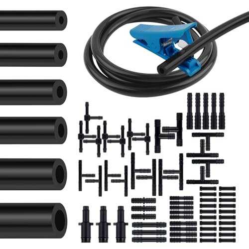 6PCS 4.9Ft ID 1/8 5/32 1/4 5/16 3/8 3/16 Vacuum Lines Automotive Kit Silicone Vacuum Hose Automotive with 64pcs Connectors & Tube Cutter Multipurpose Vacuums Tube for Water/Air