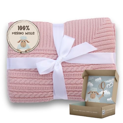 MIRARI Kids Manta para bebé de lana 100% merino – Manta para bebé 75 x 100 cm – Manta de lana para cochecito de bebé – Regalo para bebé niña – primera equipamiento – Manta de punto – Manta de lana