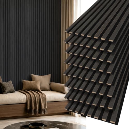 Image of Art3d 12 inch x 93 inch Acoustic Wood Slat Wall Panel, 8 pcs, 62 sq.ft, Grey Oak