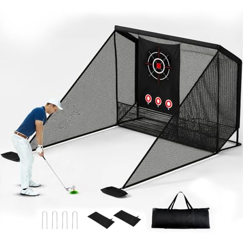 Golf Netz Golf Netz Trainingsnetz tragbar mit Seitenbarrieren/automatischer Ballrückführung Golfnetz mit Zwei Zieltüchern Einer Tragetasche und Vier Bodenankern geliefert für Garten und Zuhause