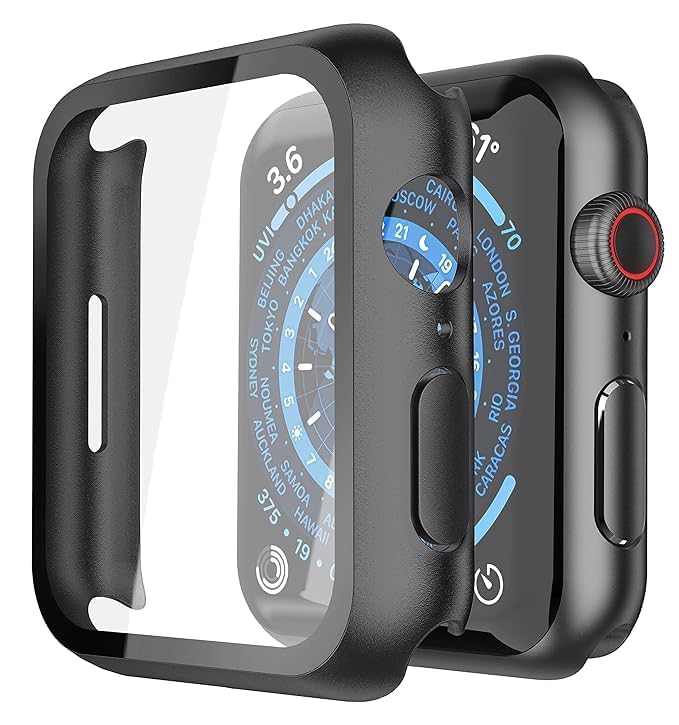 Case Compatible with Apple Watch 45mm Series 9/8/7, Hard Case with Built-in Tempered Glass Screen Protector [PACK OF 1] (Black, 45MM)-image-42