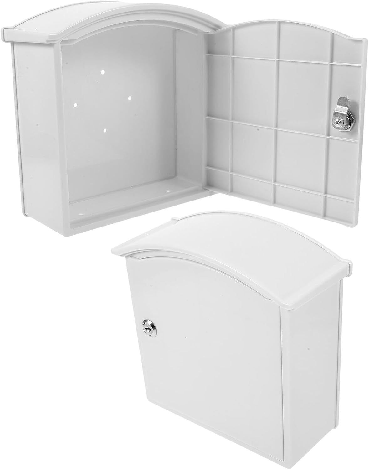 2pcs Wall-Mount Mailbox Plastic Locking Letter Box for Outdoor Use Secure Hanging Mailboxes for Home and Workspaces White