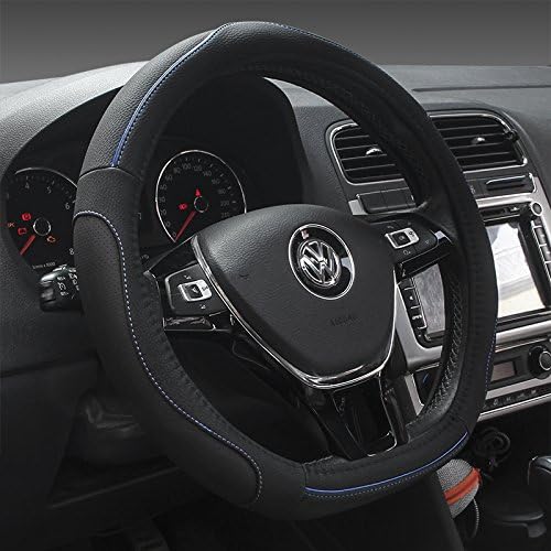 HCMAX D Type Vehicle Steering Wheel Cover Car Steering Wheel Protector for Men Women D-Shape Diameter 38cm(15") PU Leather Black