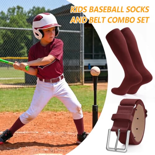 Image of XZQTIVE Baseball Softball Socks and Baseball Softball Belt Combo Set Knee-High Soccer Socks for Kids Youth Adult