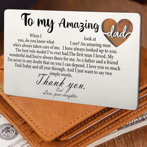 Image of YODOCAMP Dad Wallet Card Thank You Gift from Daughter, Appreciation Greeting Card for Father, Meaningful Birthday Fathers Day Gift, Engraved Pocket Card Reminder for Dad QBK14