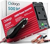 Odoga 500W Power Inverter 12V to 230V – Car Plug Adapter to UK Plug Socket, DC to AC Wall Outlet 3 Pin Plug, USB-A & USB-C Charger Ports for Laptop, Mobile Phones, Tablets, Consoles & More