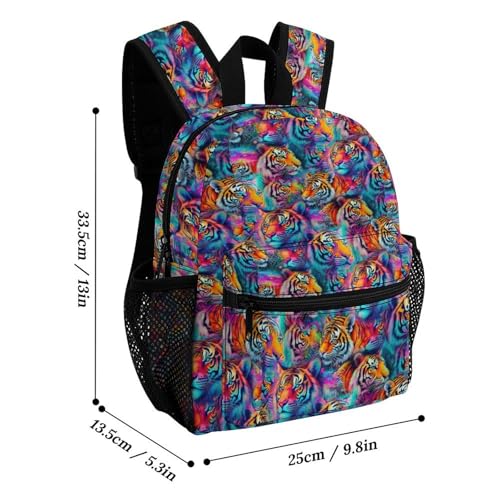 Colorful Tiger 13 Inch Backpack Lightweight Double Shoulder Bag with Zippers Unisex Daypack2