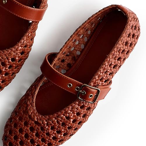 Woven Flats for Women, Elegant Round Head Ballet Design with Mary Jane Style, Pull-On Formal Shoes2