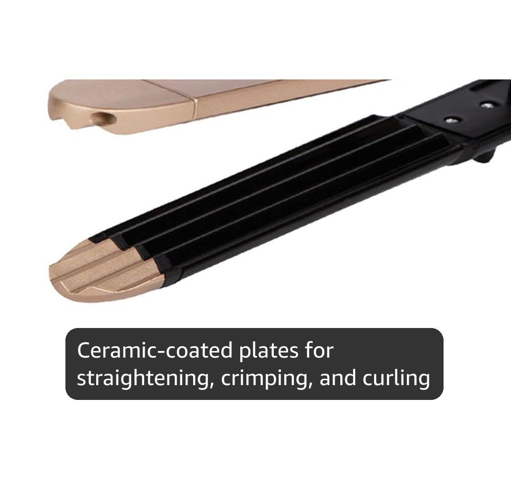 Vega 3 in 1 Hair Styler for Women, (India's No.1 Appliance Brand) | Straightener, Curler and Crimper, Quick Heat up, Suitable for All Types, Gold-Black (VHSCC-01)