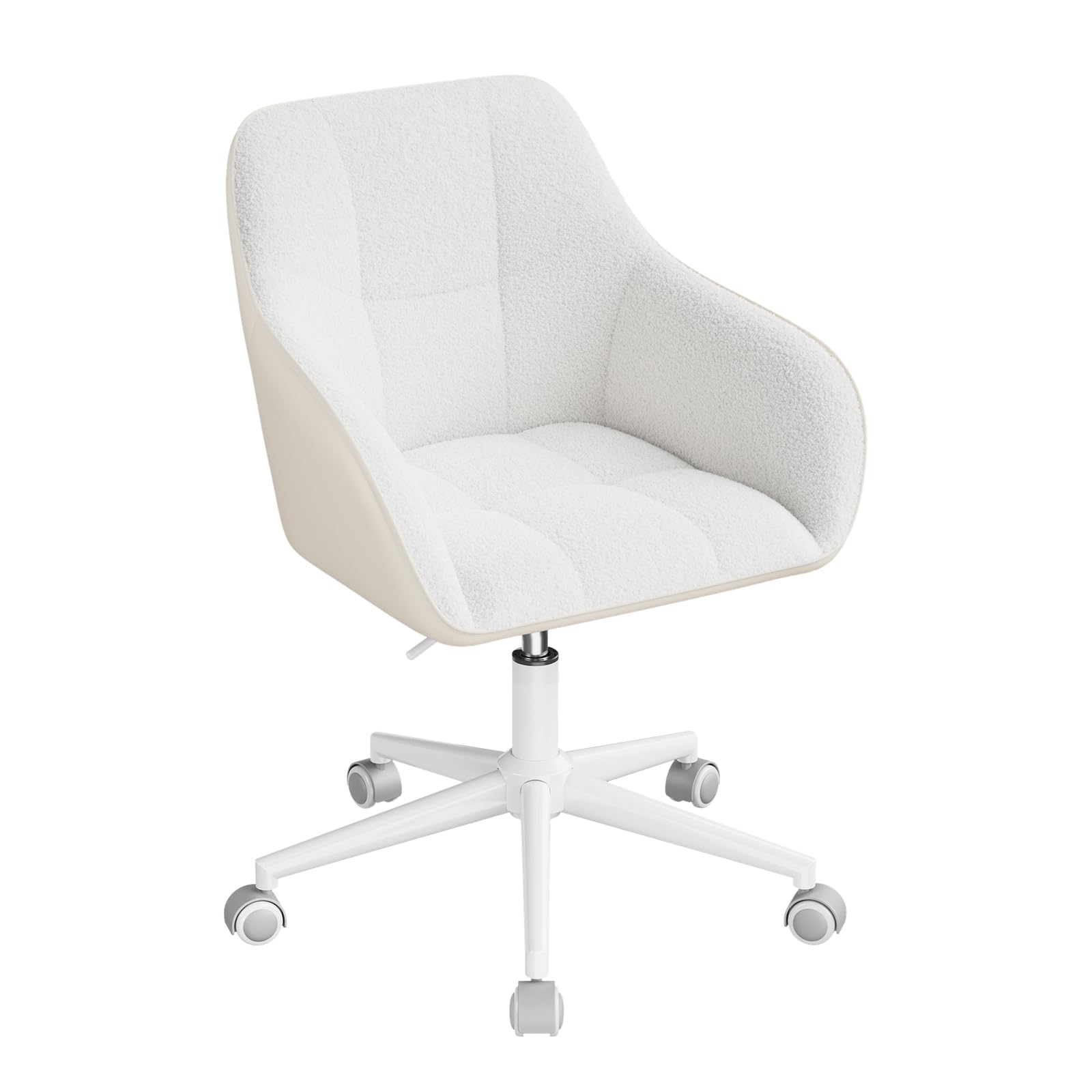 WOLTU Silla Ergonómica con Respaldo, Silla Oficina Giratoria 360° con Ruedas, Silla Escritorio de Altura Ajustable, PU+Cachemira Artificial, Crema + Gris, BS175grcm