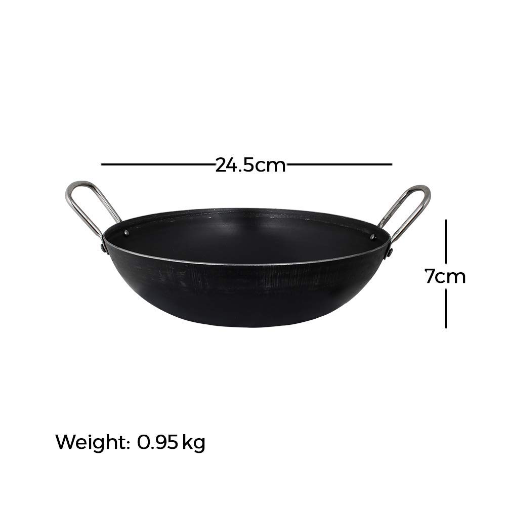The Indus Valley Natural Cookware Pre Seasoned Iron Kadai with Flat