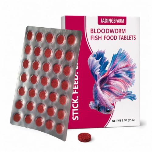 JADINGSFARM Bloodworm Fish Food Tablets, 175 Tabs (3 oz), Stick-On Tablets for Betta, Guppy, Goldfish & Tropical Aquarium Fish, High Protein Fish Food, No Dyes or Preservatives