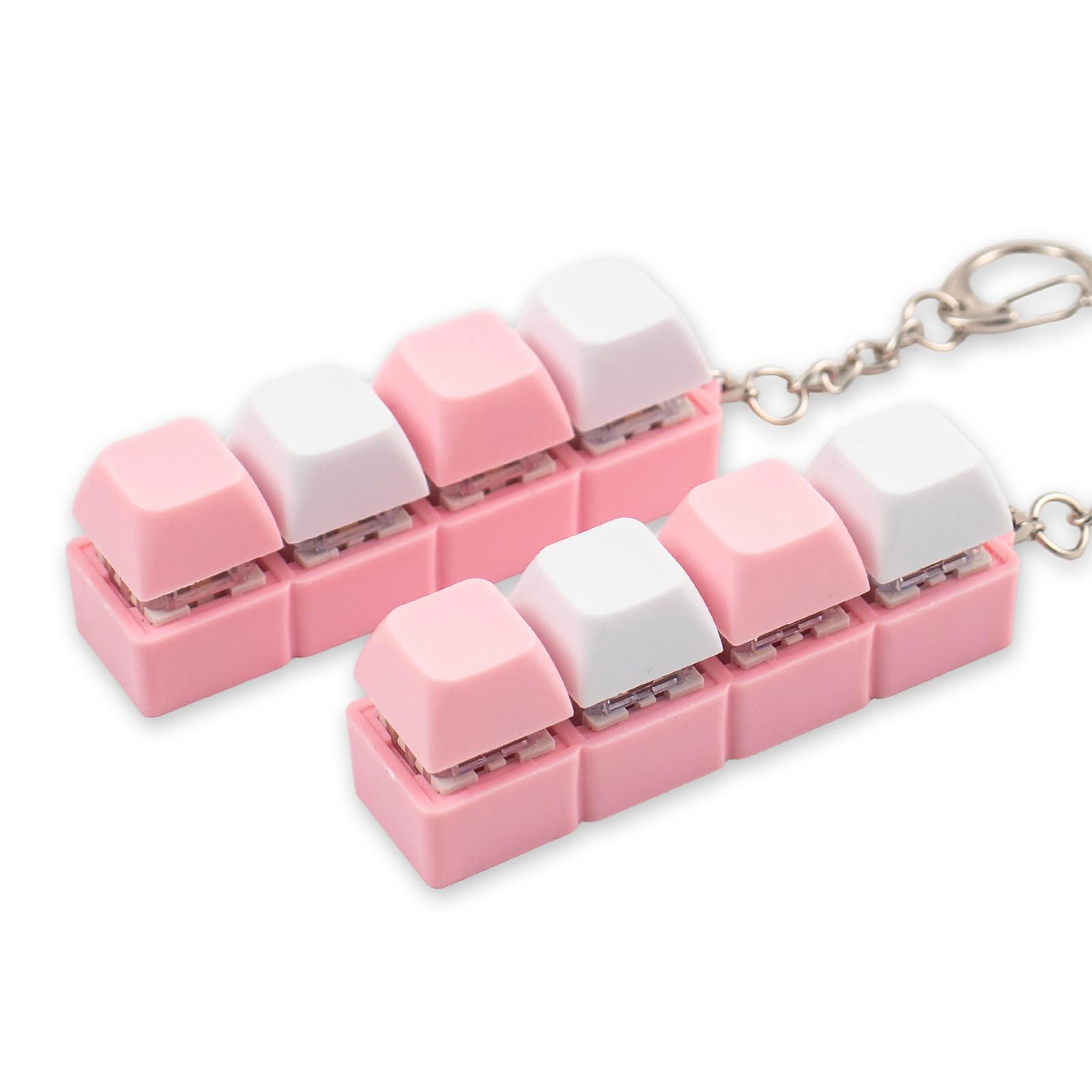 2 Pcs Keyboard Fidget Toys Clicker Keyboard Keychains for Adult Stress Relief and Anxiety (Pink White)