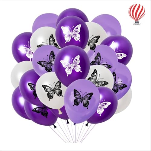 Image of HK Balloons Purple Butterfly Theme Printed Balloons Pack of 45 | Butterfly Party Decoration Balloons for Birthday, Baby Shower, Wedding, Anniversary & Theme Party Decor