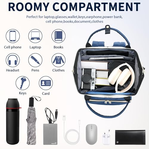 Image of VANKEAN 17 Inch Laptop Backpack for Women Men Fashion Computer Work Bag (Beige /Haze blue, 18 Inch)