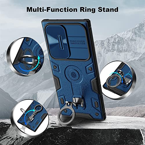 Image of Wefor Armor for Samsung Galaxy S23 Ultra Case with Kickstand & Camera Lens Cover, Shockproof Hard PC Back and Soft Silicone Bumper Hybrid Protective Cover for Galaxy S23 Ultra (Blue)