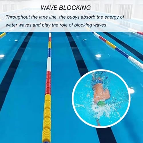Adjustable Pool Safety Divider Lane Line, 60ft Anti-Wave Floating Rope, Easy Install Nylon Pool Safety Line for Inground Pools, Swim Lane Separator, 3.3ft-60ft
