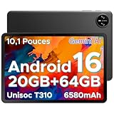Tab A9 Android 16 Tablet 10 Pollici, 20 GB RAM + 64 GB ROM (TF 2 TB), Gemini AI, 6580 mAh, Unisoc T310, 1280 * 800 IPS, WiFi 5, Doppio Altoparlante, 8MP+5MP, Bluetooth 5.0/Face ID/Jack da 3,5 mm-Nero