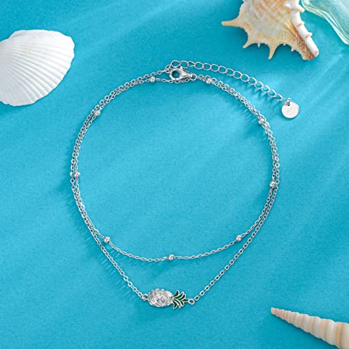 Image of Nature Style Bracelet for Women Charm Link Bracelet Adjustable Pineapple /Dragonfly /Butterfly /Daisy /Highland Cow Anklet Bracelet 925 Sterling Silver Anniversary Jewelry Birthday Gifts