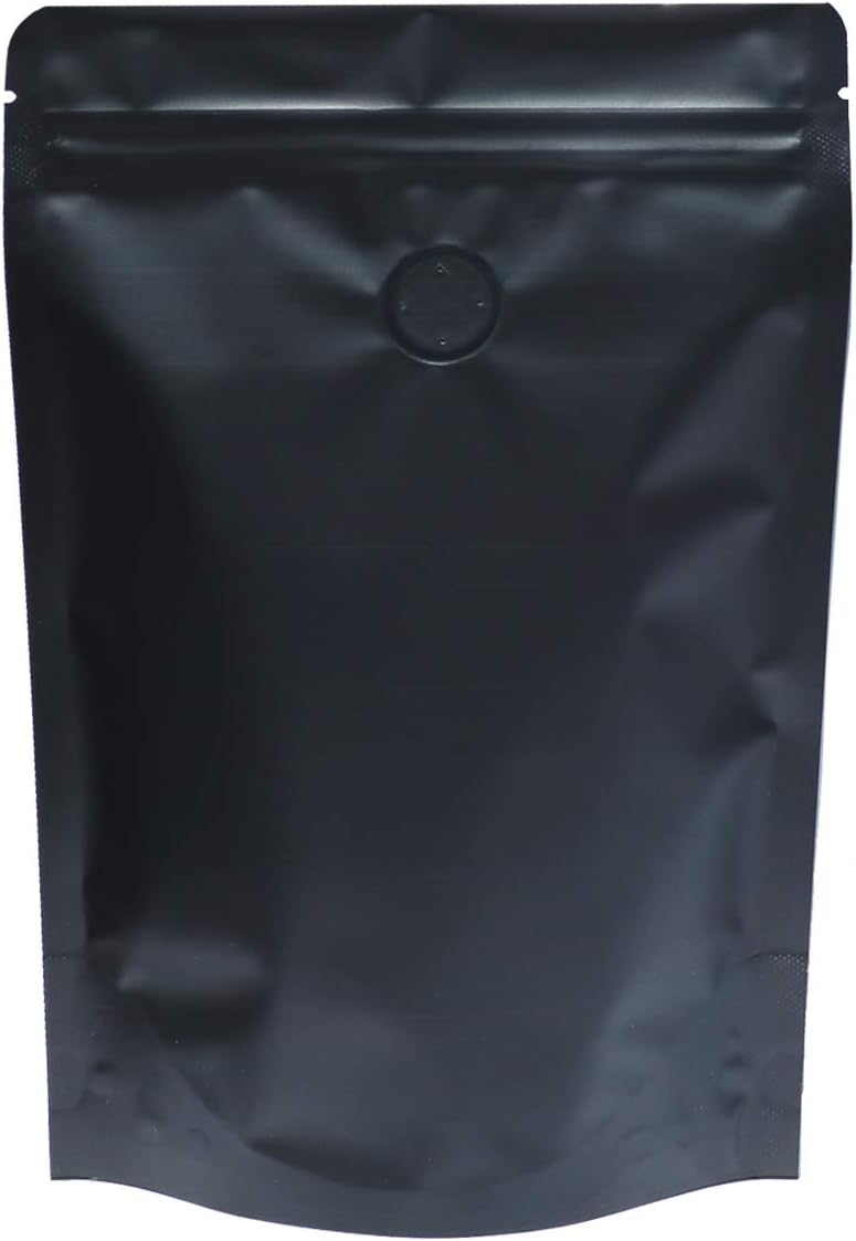 AwePackage High Barrier 8oz Foil Stand up Zipper Pouch Coffee Bag with Valve (Matte Black, 25)