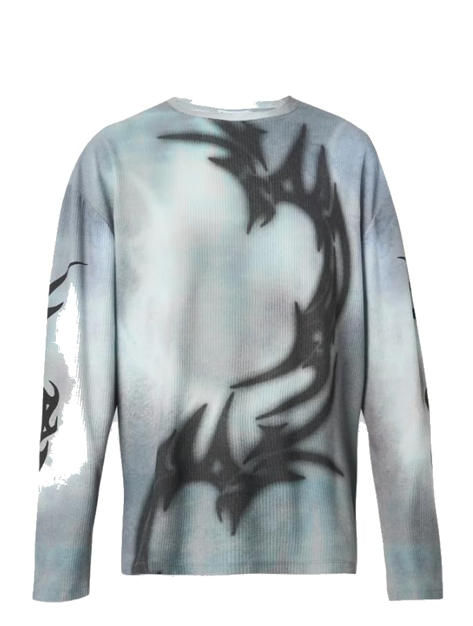 Jaded London Maglietta Manica Lunga Uomo Shift Colour Tribal Grigio - Girocollo Cotone vestibilità Oversize Streetwear Casual