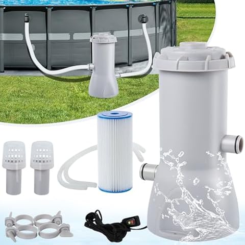 DeeprBlu 1000 Gallons Above Ground Pool Filter Pump, Efficiently Swimming Pool Cartridge Filter Pump, 1000 GPH Pool Water Pump Filter, Above Ground Pool Cartridge Filter and Water Circulation System Cover