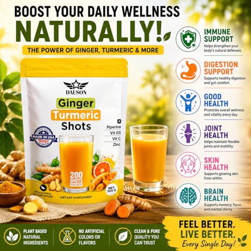 Image of Ginger Shots | Daily Wellness Ginger Turmeric Blend with Piperine, Zinc & Vitamins | Supports Immunity, Gut Health & Daily Vitality - 200g - Made in USA
