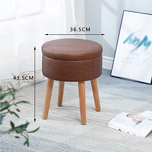 Ottoman de rangement rond en velours gris et plateau en bois noble - 3