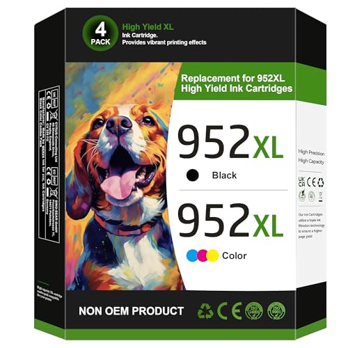 Image of 952XL Ink Cartridges (4-Pack) for HP 952XL Ink Cartridges Combo Pack High Yield Works for HP OfficeJet 8702, OfficeJet Pro 7720, 7740, 8210, 8710, 8720, 8730, 8740 Printer (Black Cyan Magenta Yellow)