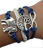 TOOPOOT Cute Handmade Charms Tree Elephant Knit Leather Rope Chain Bracelet Gift Free, Blue