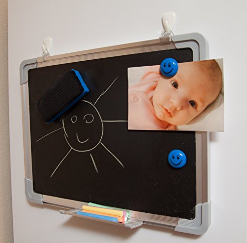 Chalkboard Set - Small Black Board 15 x 12" + 1 Magnetic Chalk Eraser, 14 Chalk Sticks (7 Colors) and 2 Magnets - Mini Hanging Wall Message Sign Blackboard for Home Office Kids (15x12" Landscape)