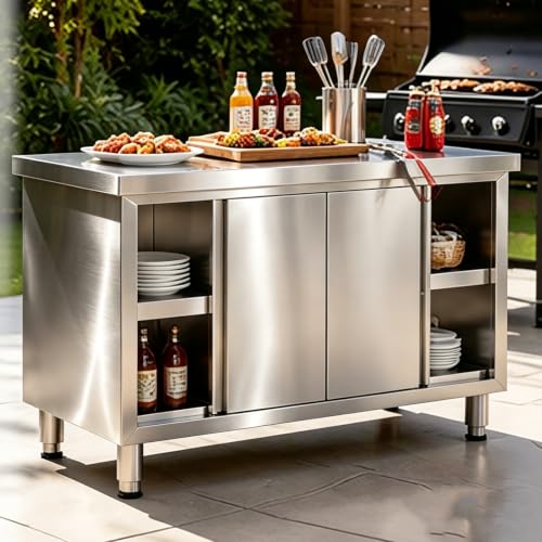 Image of Stainless Steel Work Table with Cabinet,47.2 inchx23.6 inch Commercial Prep