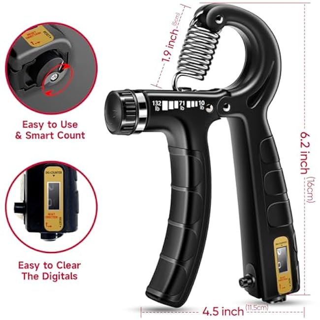 FitBeast Hand Grip Strengthener Workout Kit (5 Pack), 2 Forearm Grip Adjustable Resistance Hand Gripper, Finger Stretcher, Grip Ring & Stress Relief Grip Ball for Athletes