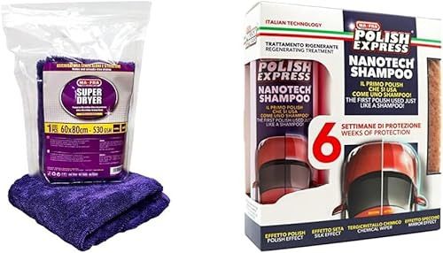 Ma-Fra Super Dryer, Panno In Microfibra Superfine, Ad Alto Grado Di Assorbimento E Resistenza & Kit Polish Express, Shampoo Per Auto, Con Formula Nano