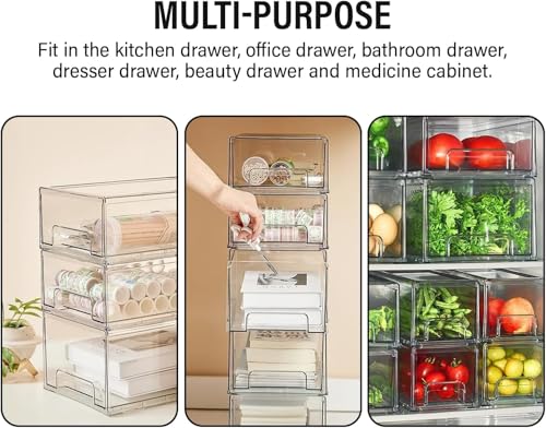 Clear Plastic Stackable Storage Drawers Bins, Perfect for Kitchen Pantry Organization and Storage, Under Sink Organizer, Pull Out Cabinet Organizer, Makeup, Bathroom Storage Containers for Organizing by ShelfShaper - Image 4