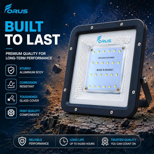 Image of Forus 20W LED Flood Light, Yellow, 4-Year Warranty, IP67 Waterproof Outdoor Lighting, High Mast Halogen Focus Light for Factory, Garage, Parking, Garden, Shop, Warehouse, Tent, Warehouse, 1PC