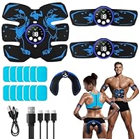 Mexlyca EMS Trainingsgerät, 8 Modi & 29 Intensitäten, Bauchmuskeltrainer EMS Trainingsgerat, Bauchtrainer, 12 Stück Ersatz-Hydrogels, USB Wiederaufladbar EMS Bauchtrainer Ganzkörper ABS/Bauch/Arm/Bein