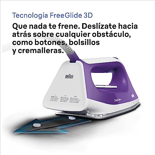 Braun Carestyle 1 IS1014VI - Centro de Planchado (6 bares de presión 120 g/min y golpe de vapor de 360 g/min, suela freeglide, EasyLock, EasyCalcClean) blanco y morado