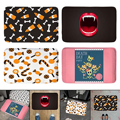 Image of Halloween Printed Doormat Decor Front Door Carpet Area Rug Pink Skull Head